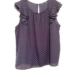 LOFT Outlet navy/white polka dot flutter sleeve blouse XL